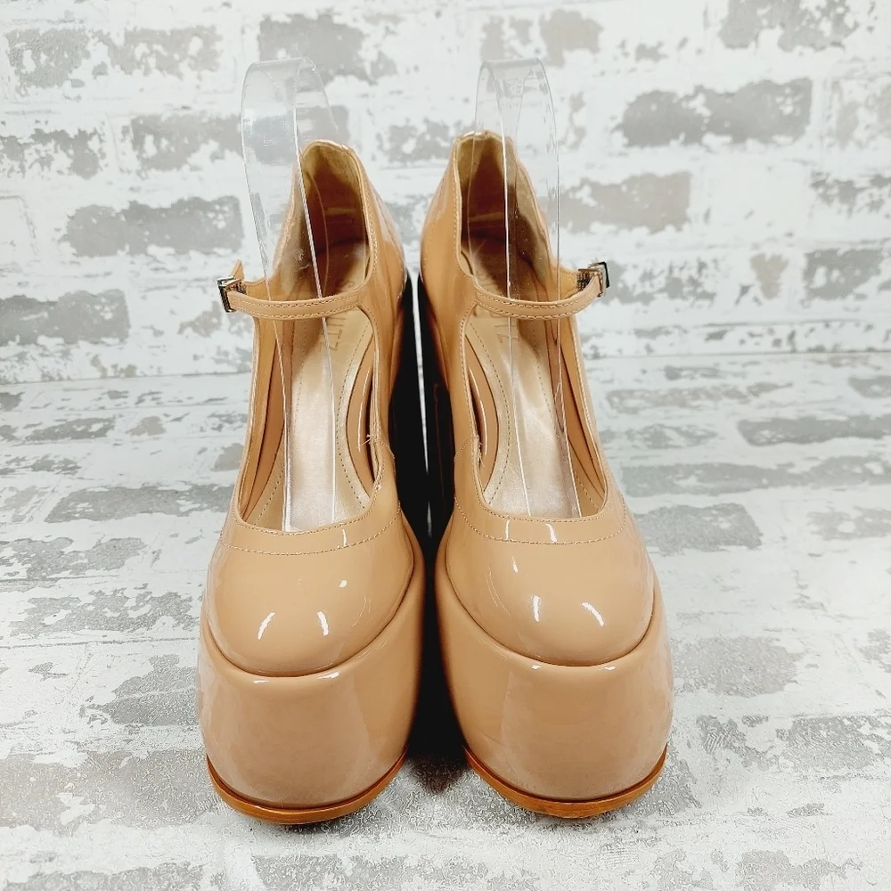 New. Zayne New Pressego Tan Patent Leather Platform Mary Jane Pumps i949